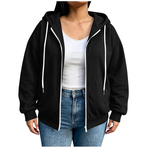 Virmaxy Women's Plus Size Full Zip Drawstring Hoodie Sweatshirt Long Sleeve Oversized Warm Casual Jacket with Pockets for Winter Daily Wear L-5XL