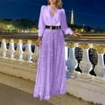 thumbnail image 2 of Elegant sequin jumpsuits for women With V Neck Long Sleeves Shirt Collar Wrap Waist Flared Sparkling Sequins Evening Party Wear Casual Outfit women's jumpsuits, rompers and overalls (Light Purple,S), 2 of 6