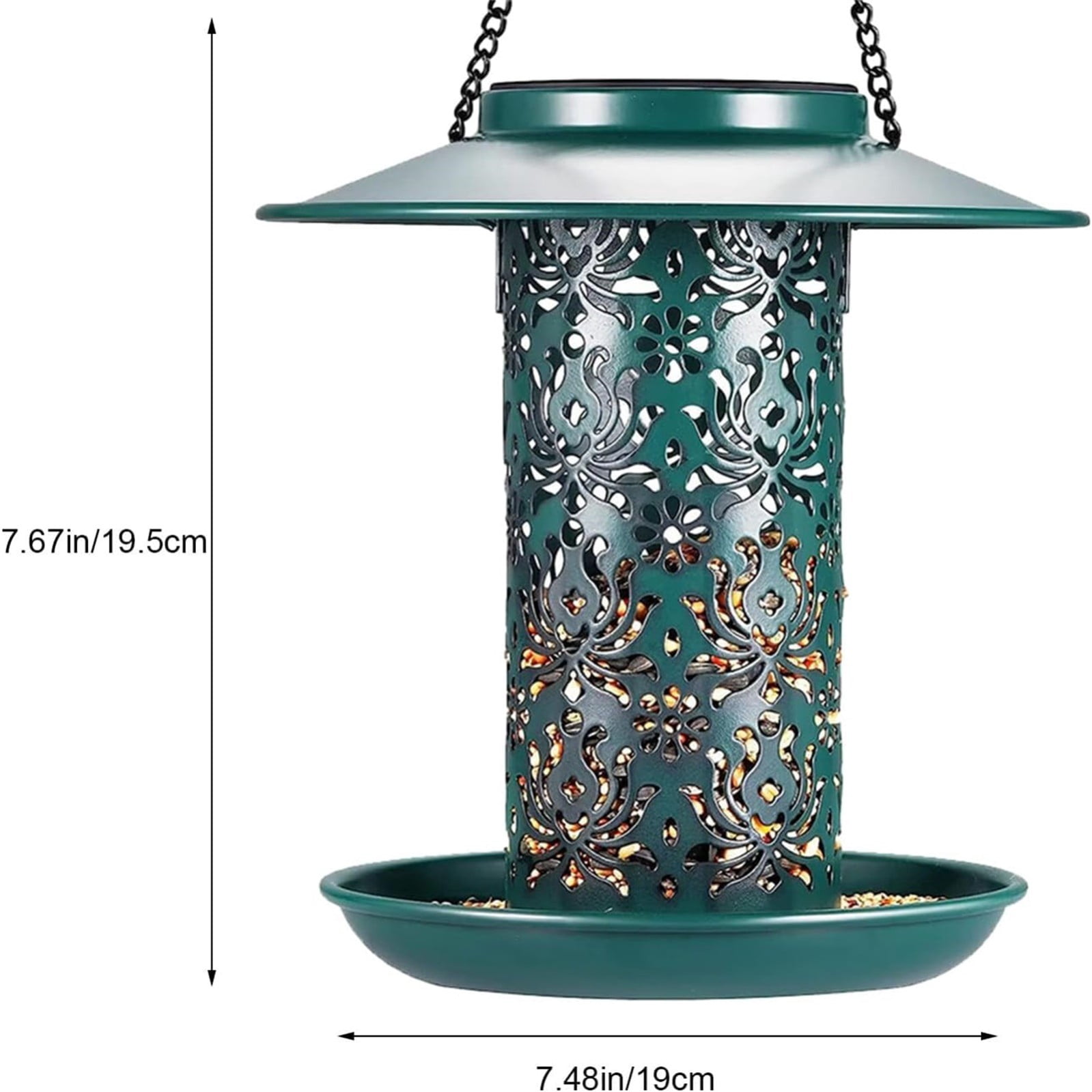 ERTZAE Solar-Powered Metal Hanging Bird Feeder,Vintage Vine Pattern Night Light Projection Outdoor Bird Feeder,Waterproof Metal Garden Bird Feeder,Automatic Decorative Bird Feeder Gift