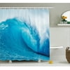 Ocean Life Shower Curtain Set, Wavy Ocean Adventurous Surfing Extreme Water Sports Summer Holiday Destination Picture, Bathroom Decor,  Aqua White, by Ambesonne