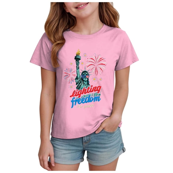 Staki Girls American Flag Shirt Independence Day 4th of July Shirt for Toddler Girls Kids, USA Flag Red White Blue T-Shirt Tee 2T,3T,4T(Pink,9-10 Years)