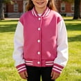 thumbnail image 2 of GiLiling Kids Color Block Baseball Jacket for Boys Girls, Lightweight Button Coat with Pockets, Casual Daily School Outerwear Top Wear (Hot Pink, 11-12 Years), 2 of 9