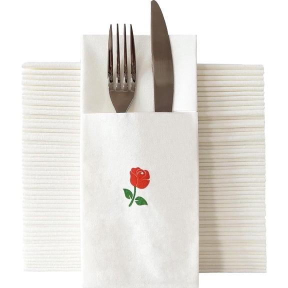 50PCS Disposable Paper Napkins Linen Feel Napkins With Built-in Flatware Pocket, Pre-folded Paper Towels For Wedding Engagement