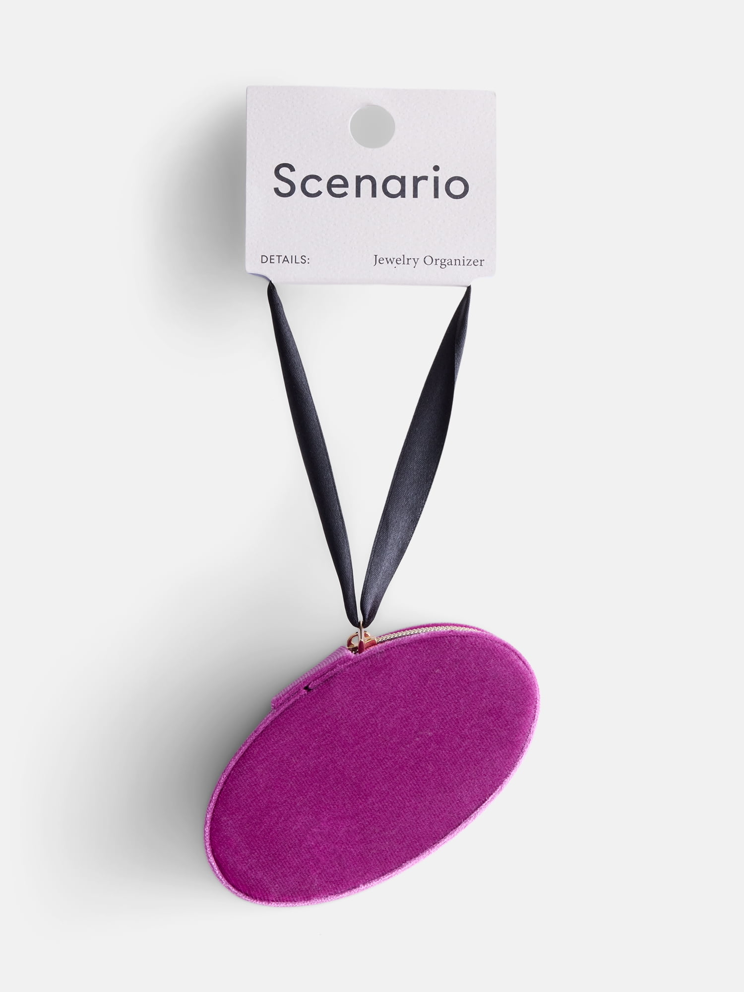 Scenario Women's Oval Zippered Velvet Jewelry Organizer, Magenta
