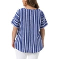 thumbnail image 4 of DARING DIVA Women's Plus Crew Neck Short Sleeve Boho Striped Blouse Top 1X Dark Blue, 4 of 6