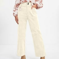 Corduroy Pants for Women Womens Casual Winter Straight Leg Trousers Solid Color Elastic High Waist Pants Loose Comfy Long Trousers with Pockets