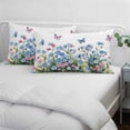 thumbnail image 3 of Blue Spring Floral Pillow Covers, Linen Long Throw Pillow Case, Pink Flowers Butterfly Pastoral Holiday Pillow Protector Decorative Cushion Cover for Living Room/Bedroom 16" x 24", 3 of 8