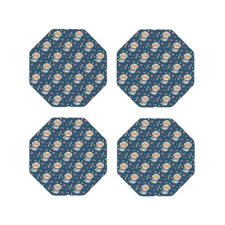 

Fuzoiu Astronaut Corgi Dog Print Leather Coasters Set Drink Coasters Set of 4 for Tabletop Protection Durable PVC Coasters Home Décor and Housewarming Gift-Octagon
