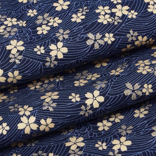 Tela de algodón azul de 1 yarda (150 cm x 150 cm) con estampado de flores de cerezo japonesas y olas, ideal para patchwork.