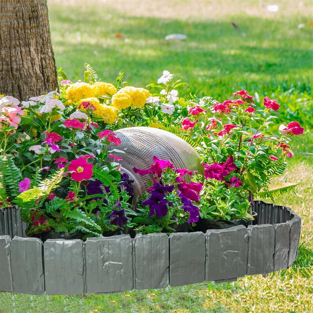 NOGIS 10pcs Garden Edging Border No Dig 9 Inch Tall Landscape Edging Border, Plastic Garden Edging Stone Look Border for DIY Outdoor Yard Landscaping Flower Bed and Grass