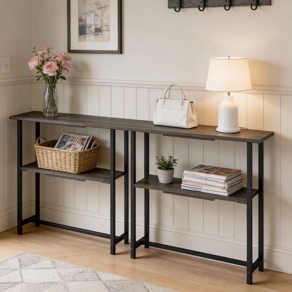 Manora Console Table Set of 2 for Entryway Foyer and Corridor,Modern Narrow Display Shelf, Charcoal Gray