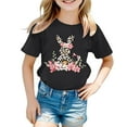 thumbnail image 4 of Kids Easter Shirts Girls Cartoon Rabbit Preppy Tops Short Sleeve T Shirt Top Crew Neck Comfortable Children's Shirts Black,8-9 Years, 4 of 4