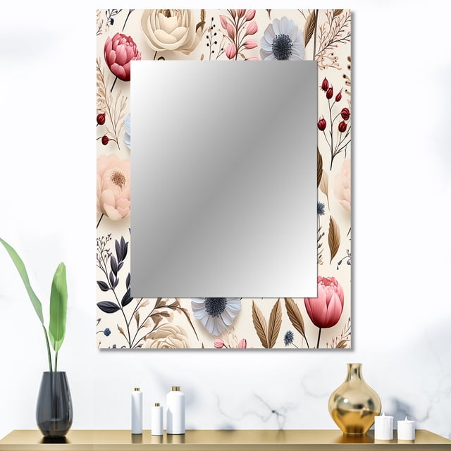 Designart "Ranunculus Whispers" Floral Wall Mirror, Printed Pink Wall Mirror, Traditional Bathroom Wall Mirror, Decorative Floral Mirror - 30x40 Inch