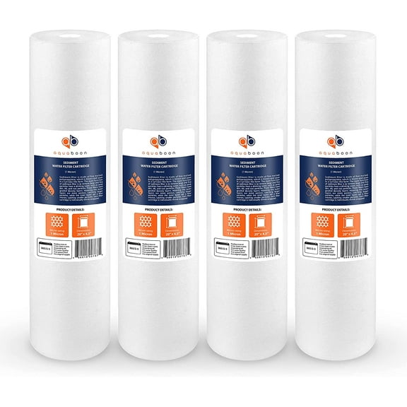 Aquaboon 4-Pack of 1 Micron 20" Sediment Water Filter Replacement Cartridge | Whole House Sediment Filtration | Compatible with AP810-2, SDC-45-2005, FPMB-BB5-20, P5-20BB, FP25B, 155358-43