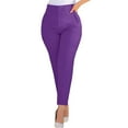 thumbnail image 1 of Pantalones de trabajo cropped de cintura alta para mujer - Pantalones lisos con cremallera, cintura elástica, pierna ancha, bolsillos, informal/de negocios, 1 of 5