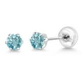 thumbnail image 5 of Gem Stone King Platinum Blue Zircon Stud Earrings for Women Men (1.00 Cttw, Gemstone December Birthstone, Round 4MM), 5 of 6