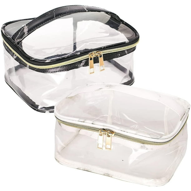 Paquete de 2 bolsas de maquillaje de viaje transparentes neceser transparente impermeable portatil para mujeres con asa de cremallera organizador de plastico estuches de cosmeticos para viajes Walmart...
