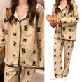 thumbnail image 4 of Conjunto de pijama de manga larga para mujer, ropa de dormir de dos piezas con botones y estampado de dibujos animados bonitos para cachorro en casa de primavera L, 4 of 8
