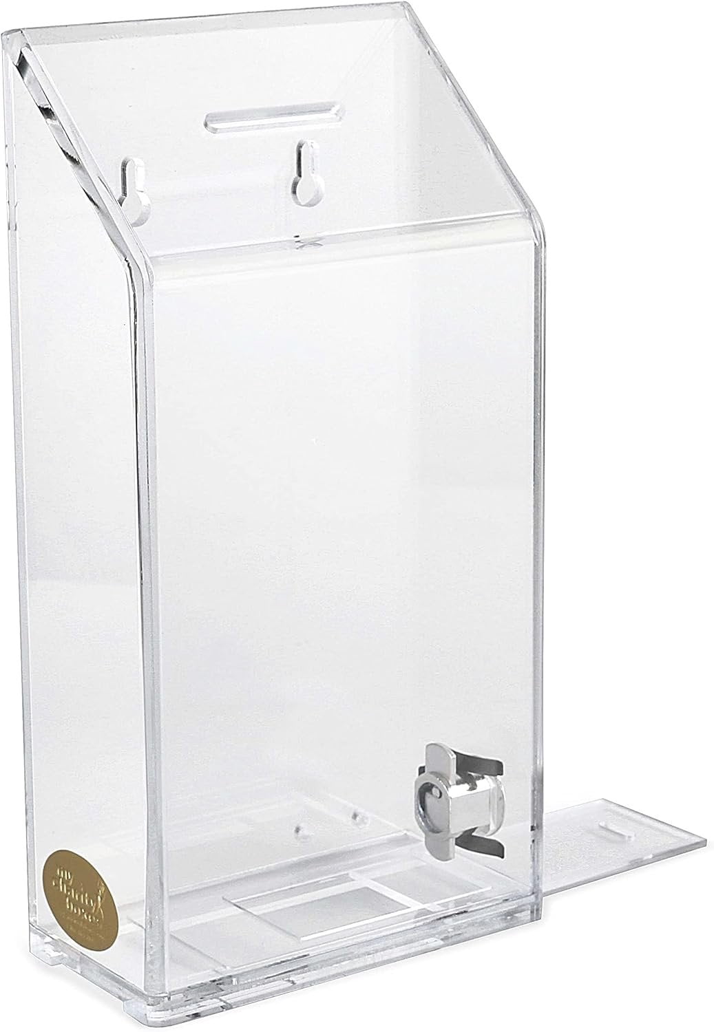 My Charity Boxes Rectangular Acrylic Donation Suggestion collection Box Wall mounted Or Retail Countertop Tip Box with slant top 9.75 x 5 inches, Lock With set of keys Clear
