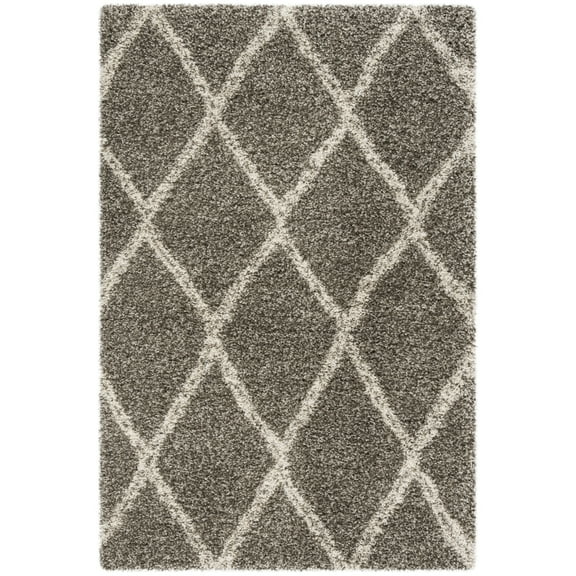 SAFAVIEH Hudson Adella Geometric Diamonds Shag Area Rug, Grey/Ivory, 4' x 6'