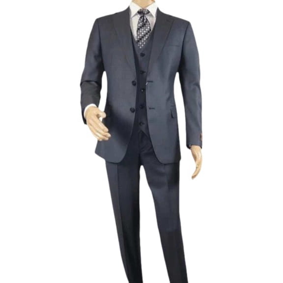 Men Suit BERLUSCONI Turkey 100% Italian Wool Super 180's 3pc Vested #Ber11 Blue