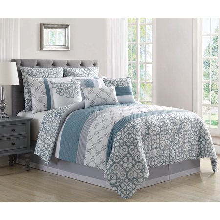 10 Piece Tatiana Blue Gray White Comforter Set Queen Walmart Com