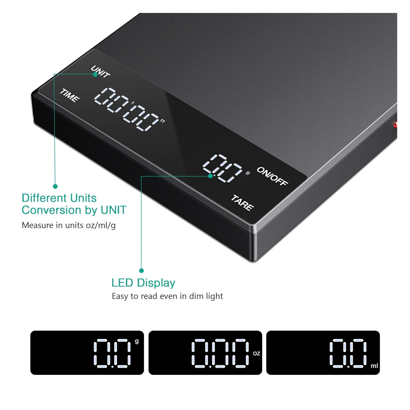 Digital Coffee Scale 3Kg 0.1g High Precision Rechargeable Drip Espresso Scale With Timer Portable Kitchen Scale Fine Scales