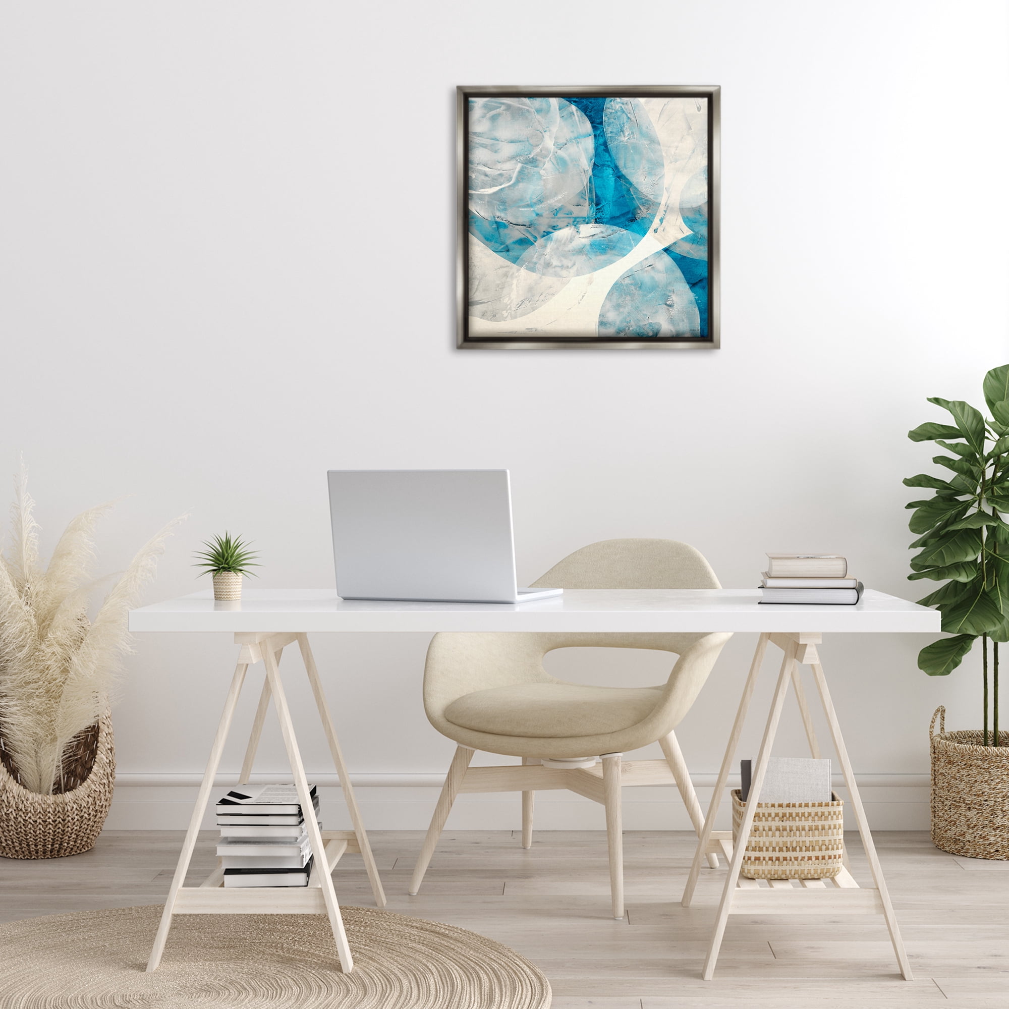 Stupell Industries Layered Blue Spheres Abstract Painting Gray Floater Framed Canvas Art Print Wall Art, 25 x 25