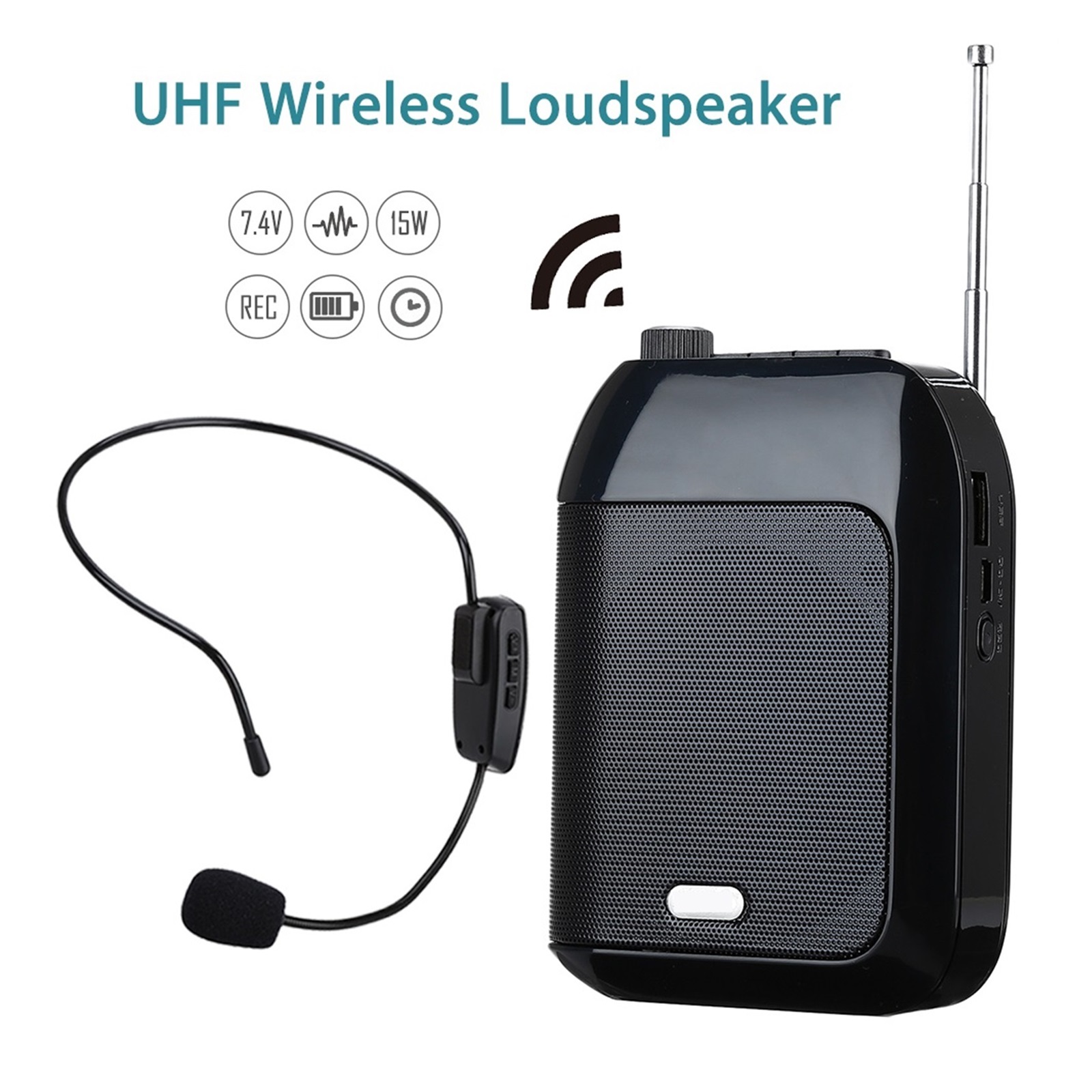 Megaphone Portable UHF Wireless Speaker 15W Cordless Voice Amplifier Loudspeaker 7.4V FM Radio