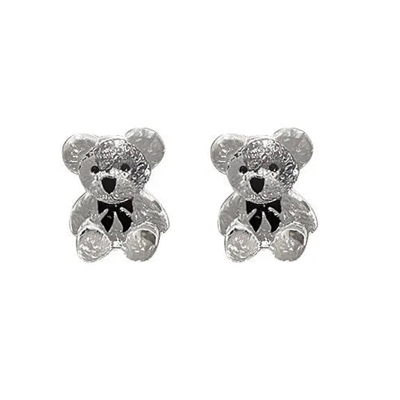 Tiny bear earrings Cute silver teddy bear stud earrings Gift for animal lovers Handmade quirky animal studs Cool little bear studs