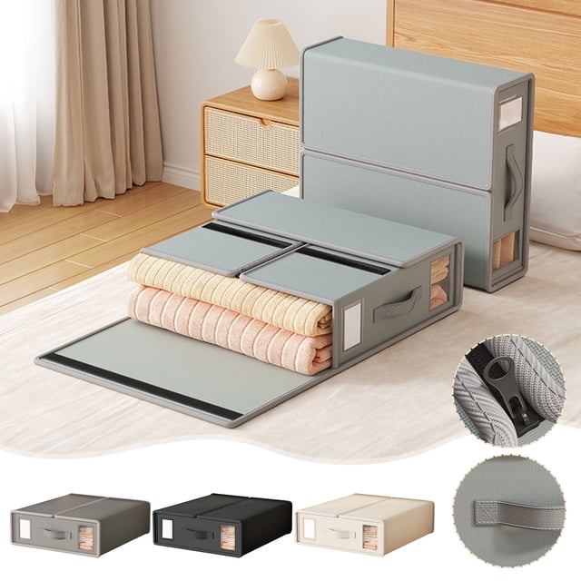 Fiudx Organizador de Ropa de Cama, Caja de Almacenamiento Plegable, Tela No Tejida Premium, Diseño Transpirable, Almacenamiento Eficiente de Ropa de Cama, Apilable para Armario y Vestidor, Etiquetas