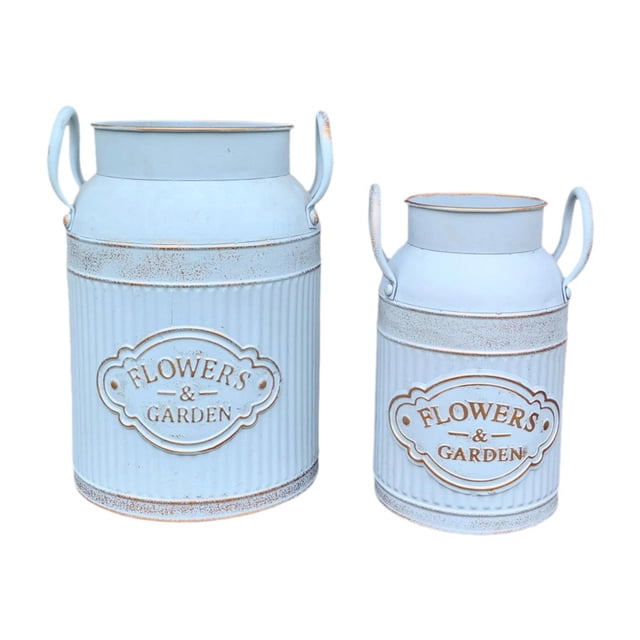 Jarrón elegante de 2 piezas, jarrón Shabby Chic, porta flores decorativo de hierro rústico