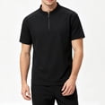 thumbnail image 3 of FRSASU Men's Quarter Zip Athletic Shirt Loose Fit Breathable Workout Top Casual Short Sleeve Performance Training Tee Black, 3 of 5