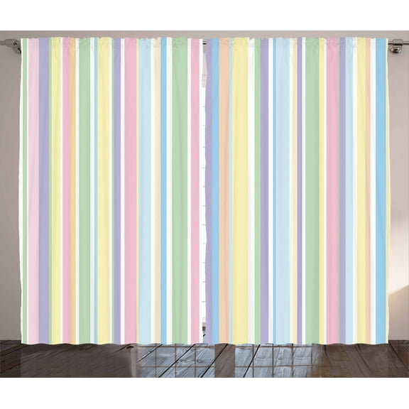 Ambesonne Pastel Curtains 2 Panel Set, Striped Classic Pattern, 108" x 96", Multicolor