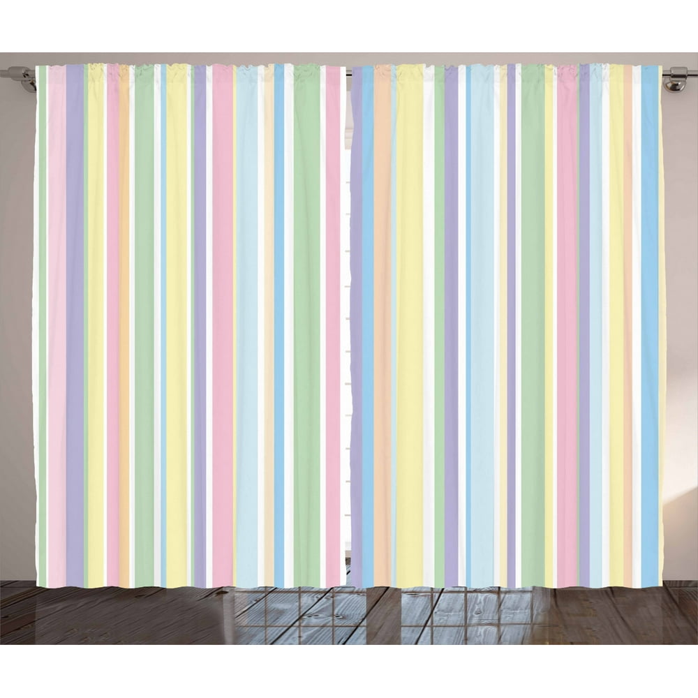 Pastel Curtains 2 Panels Set, Vertically Striped Pattern Different