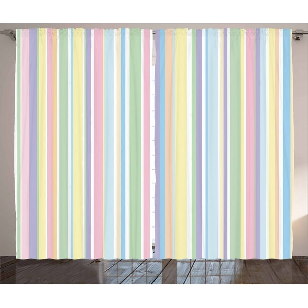 Pastel Curtains 2 Panels Set, Vertically Striped Pattern Different