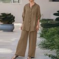 thumbnail image 2 of Diufon Women's Two Piece Sets Long Sleeve Button Down Shirts Solid Color Lounge Pants Cotton Linen Outfits, 2 of 7