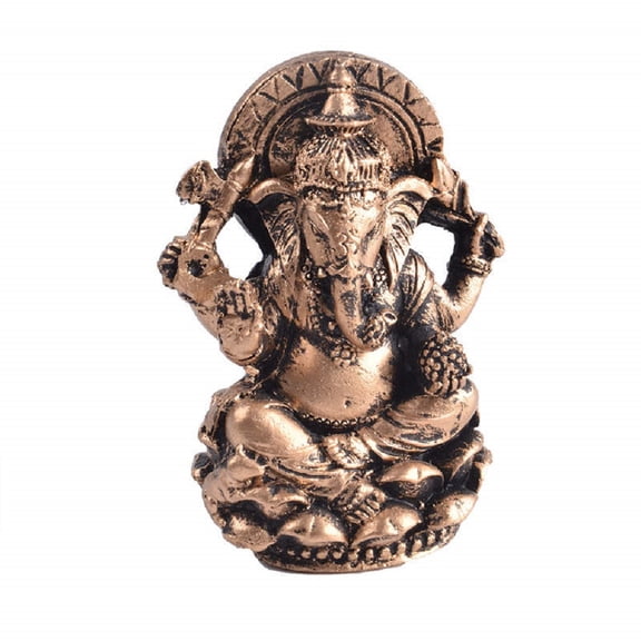 Thai Decor Ganesha Buddha Statue Hindu God of Success Sitting on Lotus Aquarium Fish Tank Resin Decorations (Gold)