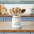 thumbnail image 5 of Ceramic Farmhouse Utensil Holder for Kitchen Counter, Large Rustic Utensil Crock, Countertop Cooking Tool Spatula Organizer, 6.75” (White), 5 of 7