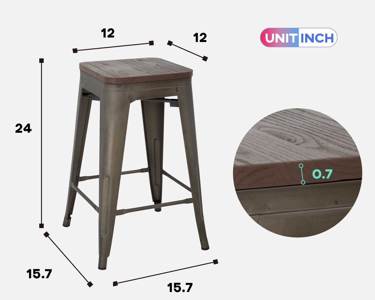 YRLLENSDAN Modern Bar Stool Set of 4 Counter Height Barstool with Back 24 Inches Seat Height Industrial Bar Chairs Indoor Outdoor Metal Kitchen Stools Restaurant Patio Stool Stackable, Bronze