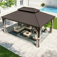thumbnail image 2 of LAUSAINT HOME 12' x 16' Hardtop Patio Gazebo, 2-Tier Permanent Aluminum Hardtop with Mosquito Netting and Privacy Curtain, Brown, 2 of 10