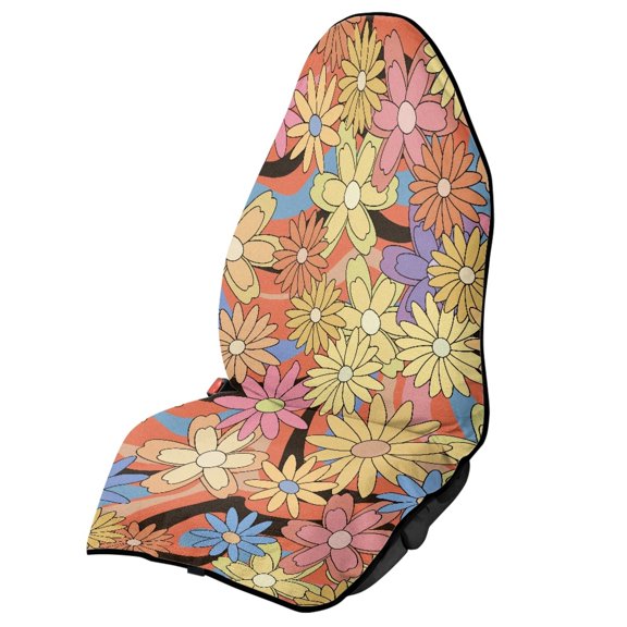 Uourmeti 1 Pack Car Seat Towel Cover, Terry Cloth Seat Cover Easy Install, Compatible with Van Truck Seat Car Interior Waterproof Car Seat Cover (Retro Daisy Floral)