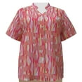 thumbnail image 1 of Women's Plus Size Short Sleeve Mandarin Collar V-Neck Button-Up Blouse with Shirring - Coral Pagaent - 6X, 1 of 2