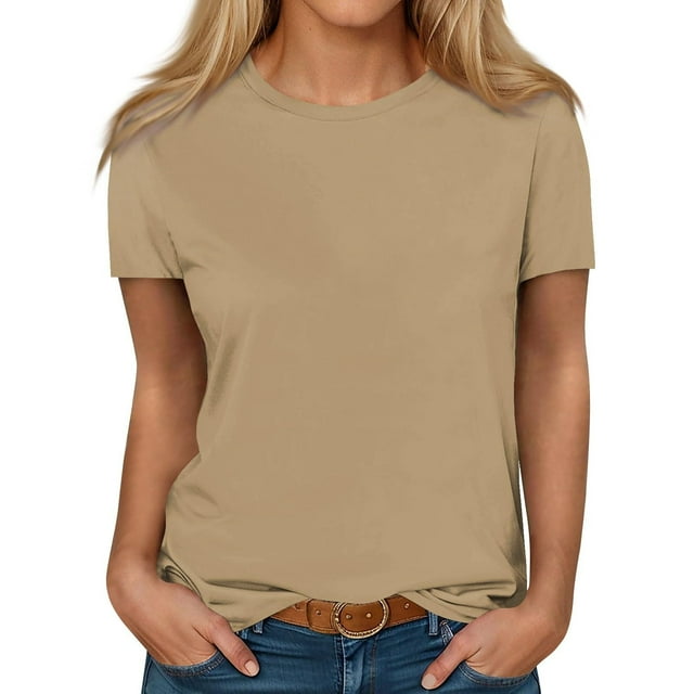 Timegard Hauts d'Été pour Femmes Col Rond Manches Courtes T-Shirts Basiques Confortables Hauts Amples Décontractés Blouses
