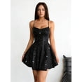 thumbnail image 5 of Women Sparkly Sequin Sleeveless Backless Crisscross Tie Flare Mini Party Dress Black S, 5 of 8