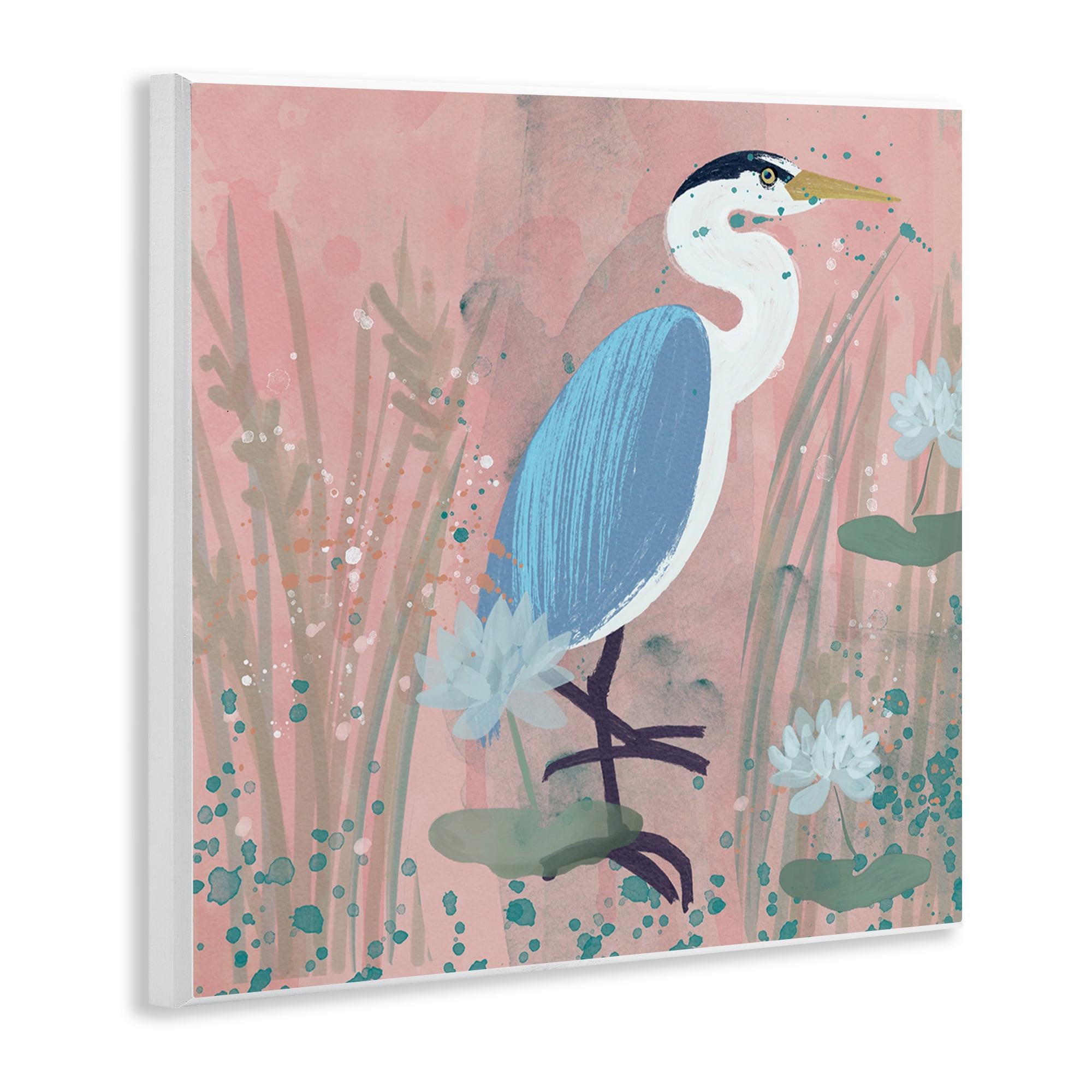 Stupell Industries Coastal Bird with Lotus Flowers Animals & Insects Painting Unframed Art Print Wall Art, 12 x 12