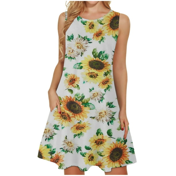 Mujeres verano casual sin mangas cuello redondo gradiente impreso bolsillo manga vestidos vestido suelto OAVQHLG3B Store lin121212