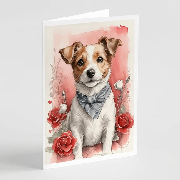 Jack Russell Terrier Valentine Roses Greeting Cards Pack of 8 7 in x 5 in
