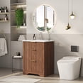thumbnail image 1 of Modern Fluted Bathroom Vanity with Basin – Freestanding Bath Cabinet, 2 Drawers & Turn over-Down Drawer, Easy to Assemble & Clean, Single Basin Vanity Set, Walnut, 30 Inches, 1 of 9