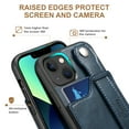 thumbnail image 3 of Feishell for iPhone 15 Wallet Case with Card Credit Slot, Hand Wrist Strap Loop Holder Kickstand, Ring Holder PU Leather Camera Protection Shockproof Solid Color Cover, Blue, 3 of 9